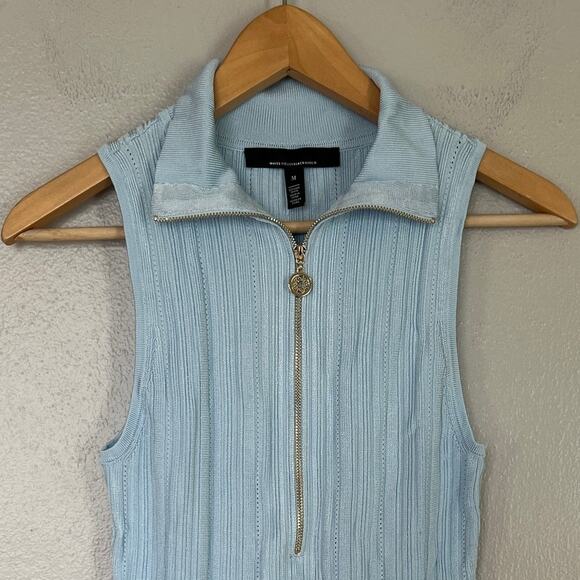 WHITE HOUSE BLACK MARKET Women's Size M Rib Sweater Halter Tank Top Blue WHBM - Picture 4 of 10